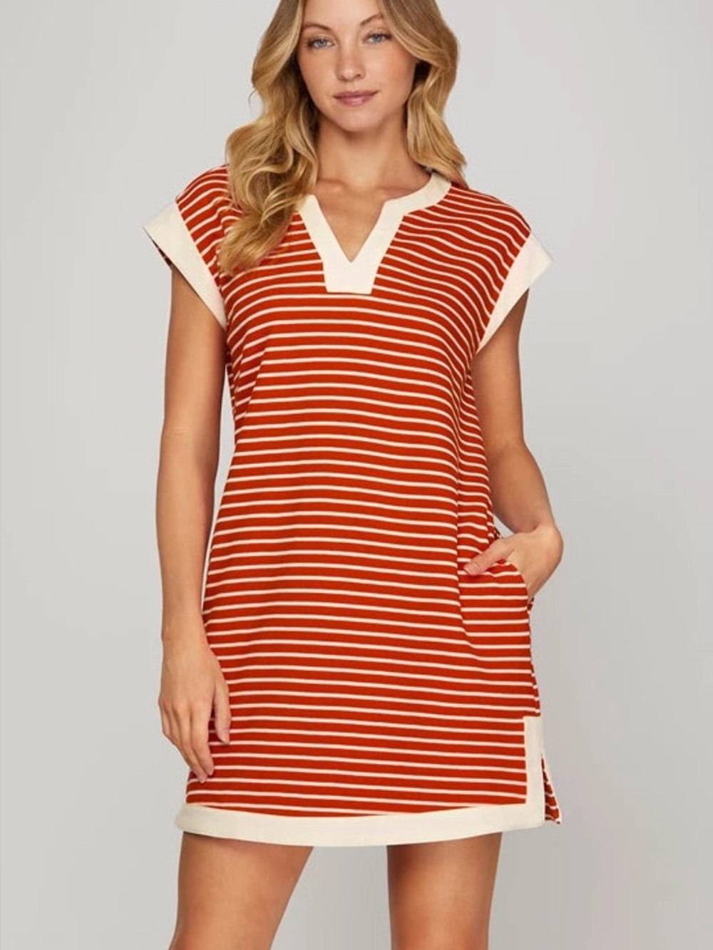 She + Sky Pique Stripe Cap Sleeve Dress pockets  2X